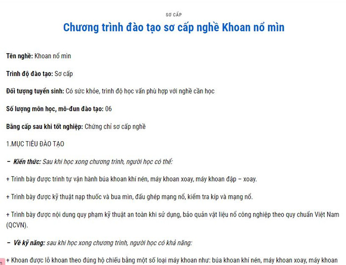 Chương trình đào tạo hệ sơ cấp nghề khoan nổ mìn trong 6 tháng. (Ảnh: cắt màn hình) khoan-no-min.JPG