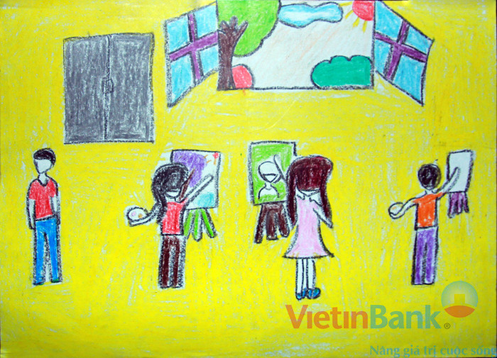 Con vẽ cảnh các bạn nhỏ đang tập làm họa sĩ