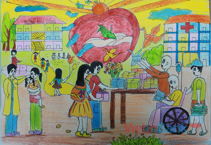 Với chủ đề "Ước mơ của em" em đã vẽ nên những ước mơ, những mong muốn của em tới các bạn.Em biết mong muốn của em đều là ước mơ của tất cả mọi người.Nhất là những người có bệnh hiểm nghèo,đang từng ngày từng tháng chiến đấu với bệnh tật mà trong lòng vẫn có ước mơ của riêng mình.Tuy mộc mạc,giản dị nhưng chân trọng biết bao...(mong ước được ra viện trong vòng tay ấm áp của mẹ và những người thân yêu,được đi học như bao bạn cùng trang lứa, được vui chơi nô đùa dưới mái trường thân yêu).Những con hạc giấy đủ màu sắc là những điều ước đó.Điều ước nhỏ nhoi mà hết sức linh thiêng, hình tượng con hạc giấy được em cách điệu thành những quyển vở, cuốn sách bay cao bay xa tới ánh nắng mặt trời.Mang theo ước mong của các bạn, không chỉ cộng đồng cùng chung tay chia sẻ những mất mát đau thương của các bạn có bệnh hiểm nghèo, mà còn cả các em học sinh và những em bán báo,đánh giầy...cũng có hành động tương thân tương ái. Em yêu thương chân trọng các bạn biết chừng nào.Em mong được làm nghề bác sĩ để chăm sóc những người khó khăn,mắc bệnh hiểm nghèo. "Bay xa, bay cao, những ước mơ Có nghị lực, có thành công các bạn ơi !!!"