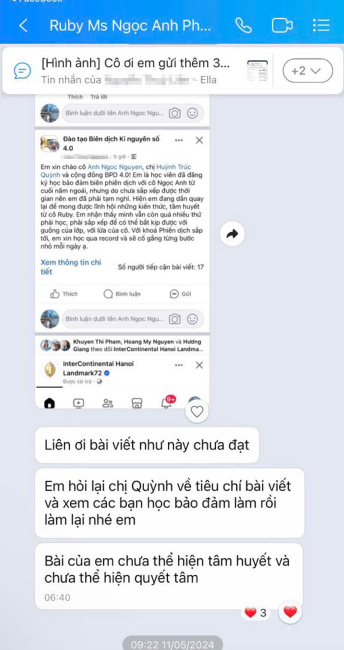 Bà Ngọc Anh chưa "duyệt" lời khen của học viên muốn bảo hành khóa học. (Ảnh: NVCC) gdvn_viet-bai-khi-ket-thuc-khoa-hoc.jpg
