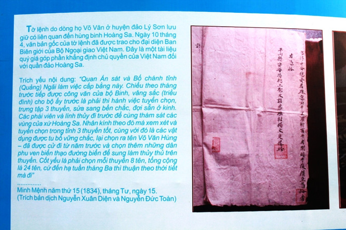 Tờ lệnh do dòng họ Võ Văn ở huyện đảo Lý Sơn lưu giữ