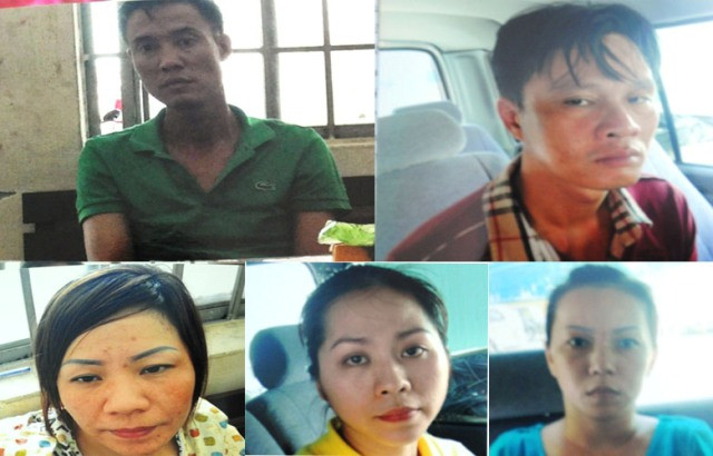 Sơn "liệu" và Khanh (phía trên từ trái sang) cùng đồng bọn. Ảnh Văn Minh