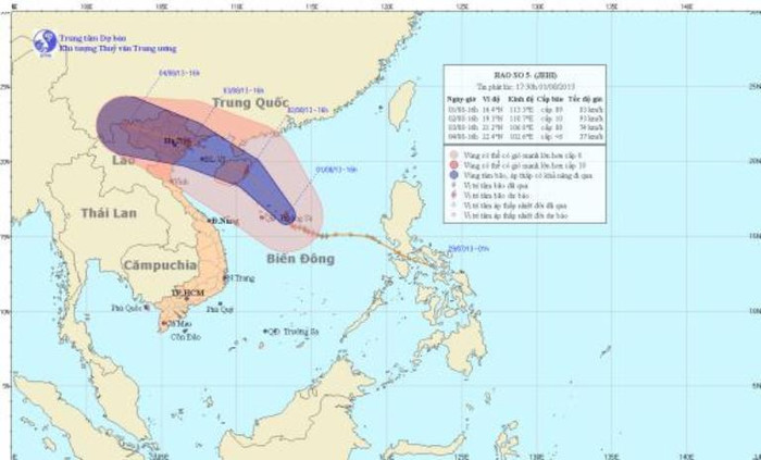 Vị trí và đường đi của bão số 5 Vị trí và đường đi của bão số 5