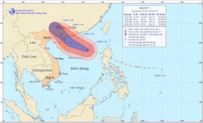 Vị trí và đường đi của bão số 7.