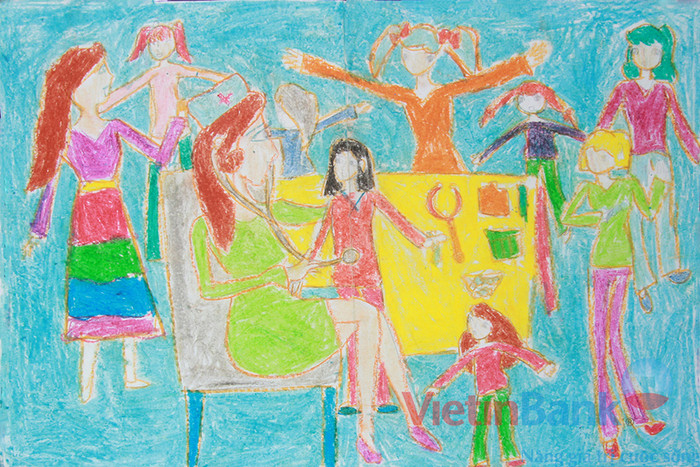 "Hôm trước em vừa được xem một đoạn clip các bạn ở bệnh viện Nhi và em thấy các bạn thiệt thòi hơn mình rất nhiều. Các bạn không được đi học, không được vui chơi vào những ngày lễ tết nên em vẽ bức tranh này với cả tấm lòng mong sao có thể làm giảm nhẹ nỗi đau của các bạn. Em ước mơ trở thành bác sĩ để chữa khỏi bệnh cho các bạn để không bao giờ có trẻ em bị mắc bệnh hiểm nghèo." "Hôm trước em vừa được xem một đoạn clip các bạn ở bệnh viện Nhi và em thấy các bạn thiệt thòi hơn mình rất nhiều. Các bạn không được đi học, không được vui chơi vào những ngày lễ tết nên em vẽ bức tranh này với cả tấm lòng mong sao có thể làm giảm nhẹ nỗi đau của các bạn. Em ước mơ trở thành bác sĩ để chữa khỏi bệnh cho các bạn để không bao giờ có trẻ em bị mắc bệnh hiểm nghèo."