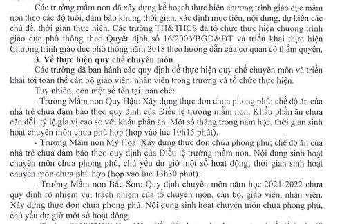 Kết luận chỉ rõ những hạn chế của các trường mầm non chưa đảm bảo về chất lượng bữa ăn cho trẻ (Ảnh: cắt màn hình) truong-mam-non-.JPG