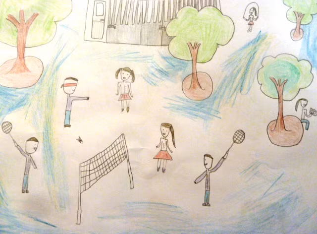 Bức vẽ chủ đề: “Cùng vui chơi” của em Ngô Thiên Nga với mong muốn các bạn sẽ được vui chơi như mình, nhanh khỏe mạnh để đến trường.