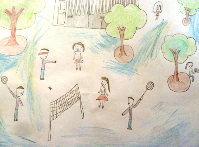 Bức vẽ chủ đề: “Cùng vui chơi” của em Ngô Thiên Nga với mong muốn các bạn sẽ được vui chơi như mình, nhanh khỏe mạnh để đến trường.