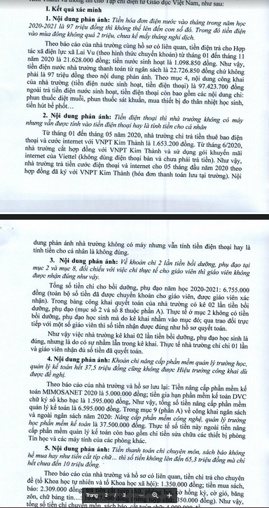 Phòng Giáo dục huyện Kim Thành có văn bản báo cáo Ủy ban Nhân dân huyện Kim Thành và trả lời Tạp chí điện tử Giáo dục Việt Nam, trước phản ánh về trường Trung học cơ sở Lai Vu chi tiền ngân sách không đúng thực tế. (Ảnh chụp văn bản)