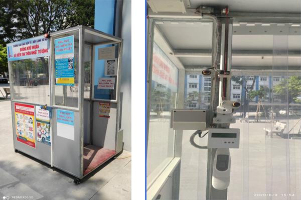 Khi có người bước vào buồng khử khuẩn, thiết bị đo thân nhiệt sẽ hoạt động, tiếp đó là phun khử khuẩn toàn thân và cuối cùng là sát khuẩn tay với hệ thống tự động. Thời điểm sản xuất được chiếc máy đầu tiên, cũng có đơn vị chế tạo ra buồng khử khuẩn, nhưng nó không có 3 chức năng như sản phẩm của nhóm thầy Thanh. (Ảnh: NVCC) Khi có người bước vào buồng khử khuẩn, thiết bị đo thân nhiệt sẽ hoạt động, tiếp đó là phun khử khuẩn toàn thân và cuối cùng là sát khuẩn tay với hệ thống tự động. Thời điểm sản xuất được chiếc máy đầu tiên, cũng có đơn vị chế tạo ra buồng khử khuẩn, nhưng nó không có 3 chức năng như sản phẩm của nhóm thầy Thanh. (Ảnh: NVCC)