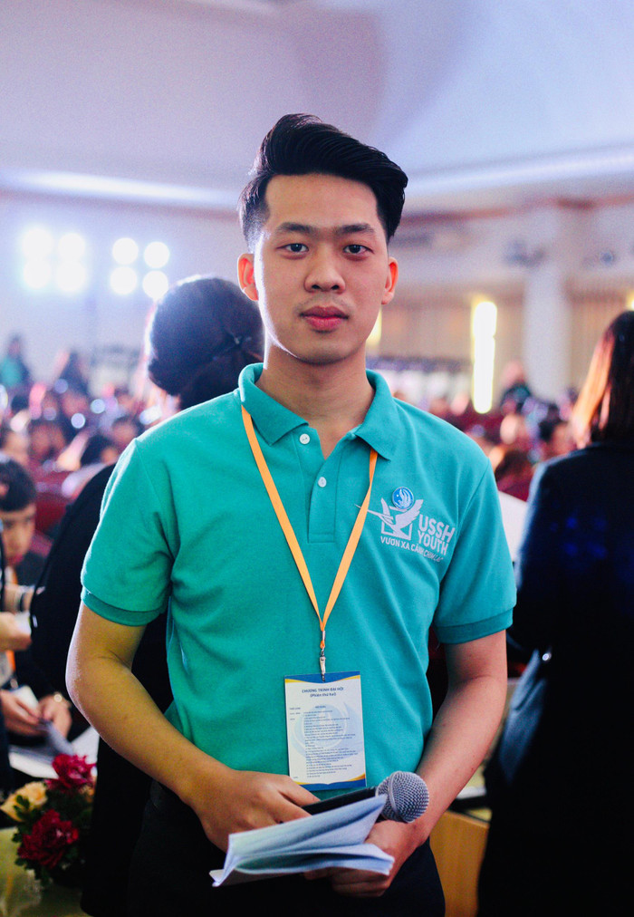 Vũ Quý Lâm tham gia một sự kiện tại Trường Đại học khoa học và xã hội Nhân văn Hà Nội. (Ảnh: NVCC)