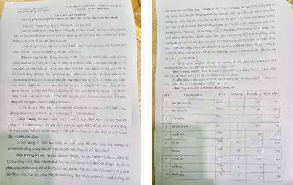 Báo cáo giải trình của nhà trường. (Ảnh: phụ huynh cung cấp)