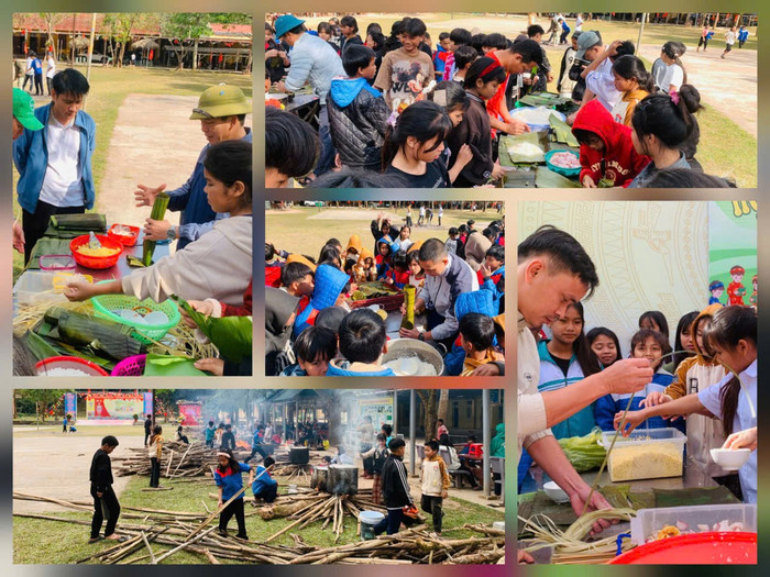 Khung cảnh thầy trò Trường Phổ thông Dân tộc nội trú Bố Trạch cùng nhau nấu bánh chưng đón Tết. Ảnh: NVCC
