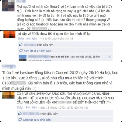 Nhan nhản thông tin rao bán vé liveshow Bằng Kiều trên facebook