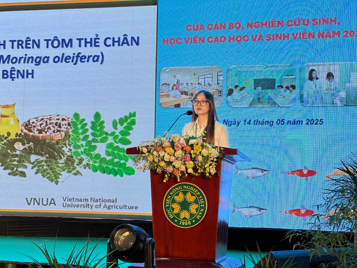 Sinh viên Nguyễn Thảo Anh trình bày đề tài nhóm tại hội nghị Sinh viên Nguyễn Thảo Anh trình bày đề tài nhóm tại hội nghị