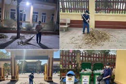 Hình ảnh cô Lan quét dọn và thu gom rác mỗi ngày.