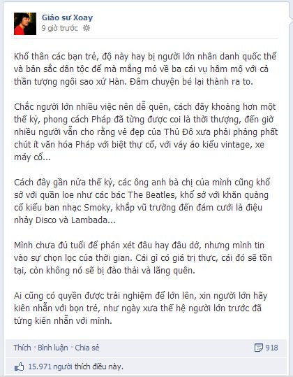 Nội dung trên facebook Giáo sư Xoay