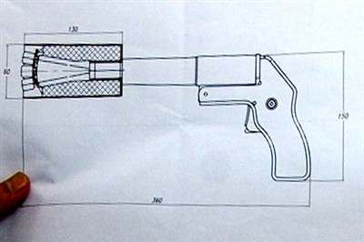 Bản vẽ ống phóng bùi nhùi lưới mà công an Thanh Hóa đang nghiên cứu để đưa vào sử dụng (ảnh: Thanh niên)