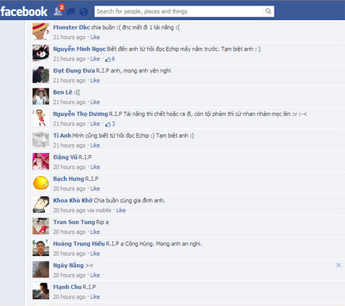 Cộng đồng yêu công nghệ gửi lời chia buồn tới gia đình Nguyễn Công Hùng và chúc anh yên nghỉ. Cộng đồng yêu công nghệ gửi lời chia buồn tới gia đình Nguyễn Công Hùng và chúc anh yên nghỉ.