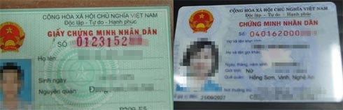 Mẫu chứng minh thư cũ (trái) và mới (phải). Ảnh: Hà Anh. Mẫu chứng minh thư cũ (trái) và mới (phải). Ảnh: Hà Anh.