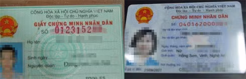 Mẫu chứng minh thư cũ (trái) và mới (phải). Ảnh: Hà Anh.