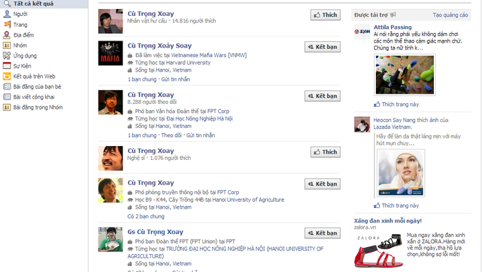 Có rất nhiều Facebook lấy tên "Cù Trọng Xoay".