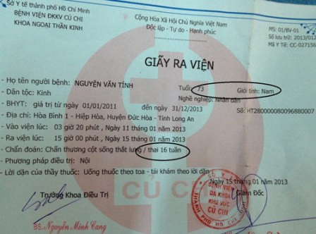 Nội dung chẩn đoán trong giấy ra viện ghi "thai 16 tuần" Nội dung chẩn đoán trong giấy ra viện ghi "thai 16 tuần"