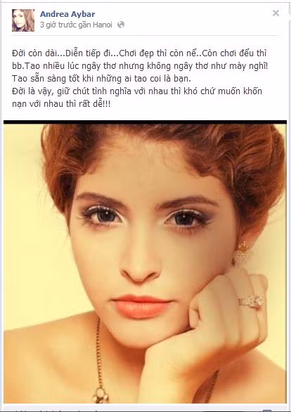 Nội dung status gây sóng gió của Andrea Aybar.