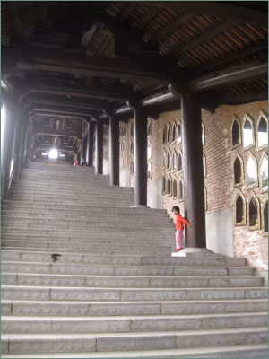 Các bâc bằng đá xanh có trạm trỗ hoa sen.