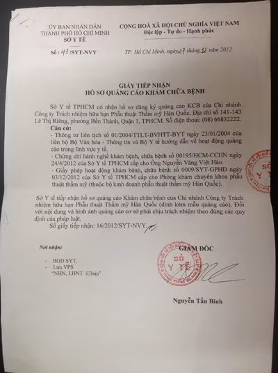 Để được cấp phép quảng cáo thẩm mỹ, Sở Y tế TPHCM làm rất nghiêm khi các phòng khám chuyên khoa thẩm mỹ phải có giấy phép hành nghề và hoạt động- Ảnh: L.N. Để được cấp phép quảng cáo thẩm mỹ, Sở Y tế TPHCM làm rất nghiêm khi các phòng khám chuyên khoa thẩm mỹ phải có giấy phép hành nghề và hoạt động- Ảnh: L.N.