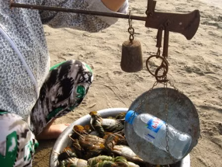 Cuộc mua bán đầy những tình huống “kéo cưa lừa xẻ”. Trong ảnh: Một du khách đáo để đòi kiểm tra cân bằng chai nước suối. Lần này chị gặp may vì cái cân chỉ hơi già một chút, nhưng chị cho biết lần trước một cái cân khác đã cân chai nước suối 350 ml này thành 600gr.