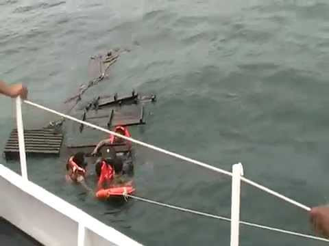 Các nạn nhân đang được cứu vớt bên cạnh những mảnh vỡ của chiếc phà Các nạn nhân đang được cứu vớt bên cạnh những mảnh vỡ của chiếc phà