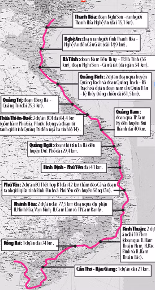 Các dự án BOT từ Hà Nội - Cần Thơ (Theo báo cáo của Bộ GTVT) Các dự án BOT từ Hà Nội - Cần Thơ (Theo báo cáo của Bộ GTVT)