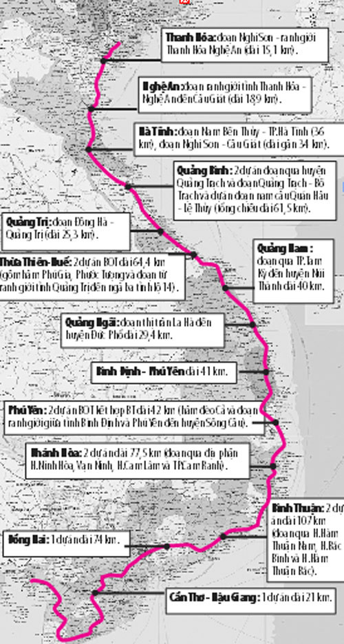 Các dự án BOT từ Hà Nội - Cần Thơ (Theo báo cáo của Bộ GTVT) Các dự án BOT từ Hà Nội - Cần Thơ (Theo báo cáo của Bộ GTVT)