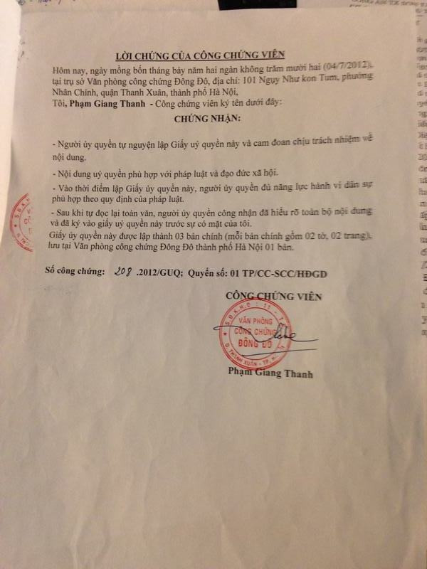 Giấy ủy quyền này được văn phòng công chứng Đông Đô chứng nhận. Giấy ủy quyền này được văn phòng công chứng Đông Đô chứng nhận.