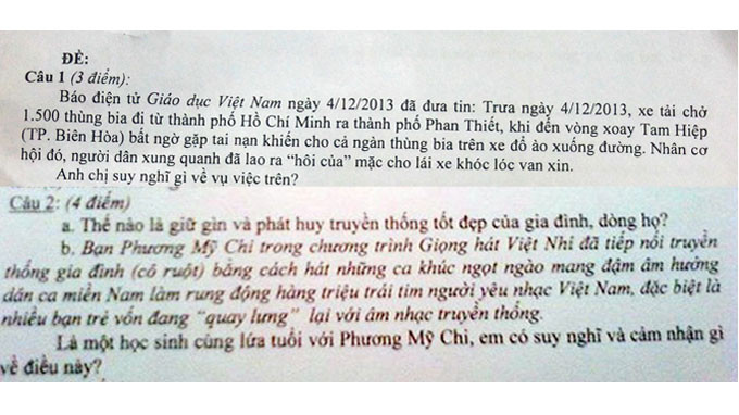 Những đề thi gây xôn xao dư luận gần đây Những đề thi gây xôn xao dư luận gần đây