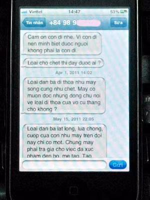 Một trong những tin nhắn bà Đỗ Thu H. nhận được