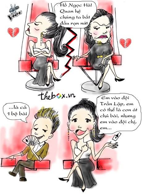 Tình thế bất lợi cho Thu Minh khiến cô cảm thấy rất hoang mang. Thu Minh một mặt hờn dỗi Hà Hồ với câu nói:"Hồ Ngọc Hà! Quan hệ chúng ta bắt đầu rạn nứt". Mặt khác, cô cũng quay sang thí sinh để cố gắng thuyết phục, nhưng đây cũng là một tình huống khiến cho tất cả khán giả không khỏi bật cười.. Tình thế bất lợi cho Thu Minh khiến cô cảm thấy rất hoang mang. Thu Minh một mặt hờn dỗi Hà Hồ với câu nói:"Hồ Ngọc Hà! Quan hệ chúng ta bắt đầu rạn nứt". Mặt khác, cô cũng quay sang thí sinh để cố gắng thuyết phục, nhưng đây cũng là một tình huống khiến cho tất cả khán giả không khỏi bật cười..