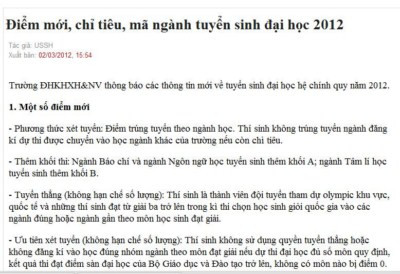 Thông báo của Trường ĐH KHXH&NV Thông báo của Trường ĐH KHXH&NV