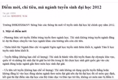 ĐH Khoa học Xã hội và Nhân văn mập mờ hay thí sinh chưa rõ quy chế?