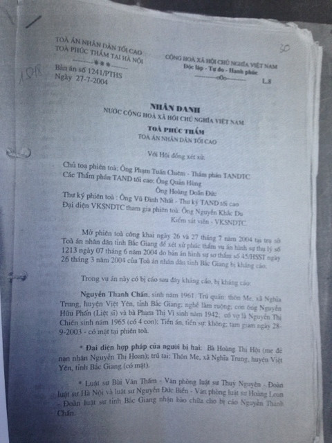 Bản án kết tội ông Nguyễn Thanh Chấn "Giết người"