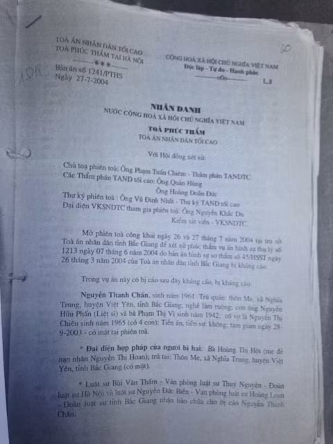 Bản án kết tội ông Nguyễn Thanh Chấn "Giết người"