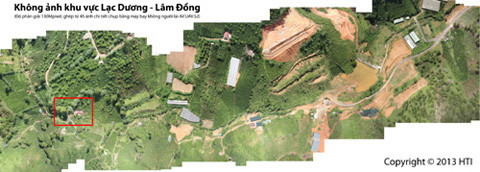 Toàn cảnh khu vực Lạc Dương, Lâm Đồng. Ảnh được ghép từ hàng trăm tấm ảnh nhỏ do máy ảnh chuyên dụng gắn trên máy bay không người lái chụp. Ảnh chụp lại từ màn hình: VGP.
