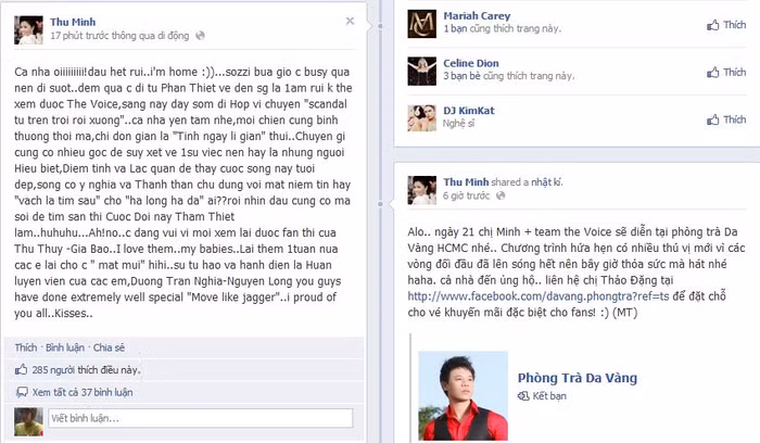 Ảnh chụp từ Facebook Thu Minh