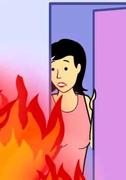 Khi bước chân vào một ngôi nhà cao tầng, nhiều tầng, việc đầu tiên bạn cần phải để ý xem cầu thang bộ, cầu thang thoát nạn ở đâu. Có thể bạn đi bằng lối thang máy nhưng vẫn cần đưa mắt chú ý đến vị trí đặt các phương tiện chữa cháy để khi xảy ra hỏa hoạn, các phương tiện này có thể giúp bạn thoát nạn. Hoặc đôi khi các cuộn dây vòi nước chính là các “dây” cứu nạn khi có hỏa hoạn. Khi có cháy hãy bình tĩnh suy xét là yếu tố quan trọng nhất. Dùng các thiết bị chữa cháy có sẵn dập tắt đám cháy. Nếu không dập được cháy hãy đóng cửa phòng bị cháy lại. Tìm các lối thoát nạn sẵn có theo đèn chỉ dẫn (hoặc nghe thông báo qua hệ thống truyền thanh, vô tuyến). Có thể tìm lối thoát sang các phòng khác. Lưu ý hãy sử dụng cầu thang bộ hay theo lối đèn có chữ "EXIT" - lối ra để thoát nạn. Tuyệt đối không dùng thang máy vì khi xảy ra hỏa hoạn có thể nguồn điện bị ngắt, bạn sẽ bạn kẹt trong đó. Đồng thời trên đường đi, hãy báo cho hàng xóm hoặc những người khác ở các phòng lân cận biết đang có cháy xảy ra. Nếu phải băng qua lửa thì hãy dùng chăn, áo thấm nước ướt trùm lên người. Bò hoặc đi khom người khi di chuyển trong vùng có nhiều khói. Nếu có điều kiện, hãy dùng khăn thấm nước để bị lên mũi sẽ giúp hạn chế hít phải khí độc. Lưu ý: nếu phải mở cửa hãy kiểm tra nhiệt độ trước khi mở (bằng cách sờ tay vào cửa). Nếu nhiệt độ quá cao, tuyệt đối không được mở. Khi mở cửa, nên tránh mặt, né người sang một bên đề phòng lửa tạt (để tránh tổn thương do hiện tượng chênh lệch áp suất). Khi vào phòng nếu thấy có khói lùa vào hãy dùng vải, giẻ ướt chặn lấy chân cửa. Nếu không tìm thấy lối ra cửa chính, hãy di chuyển ra ban công hoặc mở cửa sổ. Rồi từ ban công/cửa sổ hãy hô to cho mọi người biết. Sau đó gọi ngay cho lực lượng phòng cháy chữa cháy (số 114) để thông báo vị trí cụ thể của mình. Trong khi chờ đợi lực lượng phòng cháy chữa cháy chuyên nghiệp, hãy tìm các phương tiện cứu nạn có sẵn trong tòa nhà được trang bị từ trước như thang, dây thoát hiểm để xuống. Hãy quan sát kỹ để tìm kiếm phương tiện, đôi khi tấm rèm, ga xé dọc, quần áo gió buộc lại cũng có thể là phương tiện giúp bạn thoát nạn. Lưu ý, tuyệt đối không hoảng hốt, nhảy từ trên cao xuống sẽ rất nguy hiểm. Khi có thang, đệm của lực lượng phòng cháy chữa cháy, cứu hộ cứu nạn đến và được yêu cầu, bạn mới nhảy xuống. Khi bước chân vào một ngôi nhà cao tầng, nhiều tầng, việc đầu tiên bạn cần phải để ý xem cầu thang bộ, cầu thang thoát nạn ở đâu. Có thể bạn đi bằng lối thang máy nhưng vẫn cần đưa mắt chú ý đến vị trí đặt các phương tiện chữa cháy để khi xảy ra hỏa hoạn, các phương tiện này có thể giúp bạn thoát nạn. Hoặc đôi khi các cuộn dây vòi nước chính là các “dây” cứu nạn khi có hỏa hoạn. Khi có cháy hãy bình tĩnh suy xét là yếu tố quan trọng nhất. Dùng các thiết bị chữa cháy có sẵn dập tắt đám cháy. Nếu không dập được cháy hãy đóng cửa phòng bị cháy lại. Tìm các lối thoát nạn sẵn có theo đèn chỉ dẫn (hoặc nghe thông báo qua hệ thống truyền thanh, vô tuyến). Có thể tìm lối thoát sang các phòng khác. Lưu ý hãy sử dụng cầu thang bộ hay theo lối đèn có chữ "EXIT" - lối ra để thoát nạn. Tuyệt đối không dùng thang máy vì khi xảy ra hỏa hoạn có thể nguồn điện bị ngắt, bạn sẽ bạn kẹt trong đó. Đồng thời trên đường đi, hãy báo cho hàng xóm hoặc những người khác ở các phòng lân cận biết đang có cháy xảy ra. Nếu phải băng qua lửa thì hãy dùng chăn, áo thấm nước ướt trùm lên người. Bò hoặc đi khom người khi di chuyển trong vùng có nhiều khói. Nếu có điều kiện, hãy dùng khăn thấm nước để bị lên mũi sẽ giúp hạn chế hít phải khí độc. Lưu ý: nếu phải mở cửa hãy kiểm tra nhiệt độ trước khi mở (bằng cách sờ tay vào cửa). Nếu nhiệt độ quá cao, tuyệt đối không được mở. Khi mở cửa, nên tránh mặt, né người sang một bên đề phòng lửa tạt (để tránh tổn thương do hiện tượng chênh lệch áp suất). Khi vào phòng nếu thấy có khói lùa vào hãy dùng vải, giẻ ướt chặn lấy chân cửa. Nếu không tìm thấy lối ra cửa chính, hãy di chuyển ra ban công hoặc mở cửa sổ. Rồi từ ban công/cửa sổ hãy hô to cho mọi người biết. Sau đó gọi ngay cho lực lượng phòng cháy chữa cháy (số 114) để thông báo vị trí cụ thể của mình. Trong khi chờ đợi lực lượng phòng cháy chữa cháy chuyên nghiệp, hãy tìm các phương tiện cứu nạn có sẵn trong tòa nhà được trang bị từ trước như thang, dây thoát hiểm để xuống. Hãy quan sát kỹ để tìm kiếm phương tiện, đôi khi tấm rèm, ga xé dọc, quần áo gió buộc lại cũng có thể là phương tiện giúp bạn thoát nạn. Lưu ý, tuyệt đối không hoảng hốt, nhảy từ trên cao xuống sẽ rất nguy hiểm. Khi có thang, đệm của lực lượng phòng cháy chữa cháy, cứu hộ cứu nạn đến và được yêu cầu, bạn mới nhảy xuống.