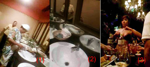 (1) - Một dân chơi “boa” cho nhân viên tạp vụ tại phòng vệ sinh vì đã phục vụ nhiệt tình trong lúc anh ta ra nghỉ giải lao giữa hiệp. (2)- Đĩa đựng tiền boa cho nhân viên tạp vụ tại nhà vệ sinh. (3)- Tiền boa cho các cô gái phục vụ thường lớn hơn nhiều tại các bữa tiệc tiền triệu. Để có được điều đó, các cô phải biết uống rượu mạnh, lắc lư và chiều chuộng dân chơi. Ảnh: C.K