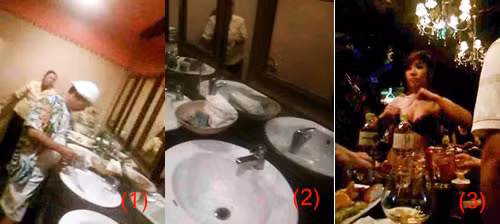 (1) - Một dân chơi “boa” cho nhân viên tạp vụ tại phòng vệ sinh vì đã phục vụ nhiệt tình trong lúc anh ta ra nghỉ giải lao giữa hiệp. (2)- Đĩa đựng tiền boa cho nhân viên tạp vụ tại nhà vệ sinh. (3)- Tiền boa cho các cô gái phục vụ thường lớn hơn nhiều tại các bữa tiệc tiền triệu. Để có được điều đó, các cô phải biết uống rượu mạnh, lắc lư và chiều chuộng dân chơi. Ảnh: C.K