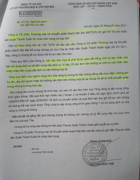 Công văn số 47/CV/NETCO/2011 của Công ty NETCO