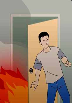 Khi bước chân vào một ngôi nhà cao tầng, nhiều tầng, việc đầu tiên bạn cần phải để ý xem cầu thang bộ, cầu thang thoát nạn ở đâu. Có thể bạn đi bằng lối thang máy nhưng vẫn cần đưa mắt chú ý đến vị trí đặt các phương tiện chữa cháy để khi xảy ra hỏa hoạn, các phương tiện này có thể giúp bạn thoát nạn. Hoặc đôi khi các cuộn dây vòi nước chính là các “dây” cứu nạn khi có hỏa hoạn. Khi có cháy hãy bình tĩnh suy xét là yếu tố quan trọng nhất. Dùng các thiết bị chữa cháy có sẵn dập tắt đám cháy. Nếu không dập được cháy hãy đóng cửa phòng bị cháy lại. Tìm các lối thoát nạn sẵn có theo đèn chỉ dẫn (hoặc nghe thông báo qua hệ thống truyền thanh, vô tuyến). Có thể tìm lối thoát sang các phòng khác. Lưu ý hãy sử dụng cầu thang bộ hay theo lối đèn có chữ "EXIT" - lối ra để thoát nạn. Tuyệt đối không dùng thang máy vì khi xảy ra hỏa hoạn có thể nguồn điện bị ngắt, bạn sẽ bạn kẹt trong đó. Đồng thời trên đường đi, hãy báo cho hàng xóm hoặc những người khác ở các phòng lân cận biết đang có cháy xảy ra. Nếu phải băng qua lửa thì hãy dùng chăn, áo thấm nước ướt trùm lên người. Bò hoặc đi khom người khi di chuyển trong vùng có nhiều khói. Nếu có điều kiện, hãy dùng khăn thấm nước để bị lên mũi sẽ giúp hạn chế hít phải khí độc. Lưu ý: nếu phải mở cửa hãy kiểm tra nhiệt độ trước khi mở (bằng cách sờ tay vào cửa). Nếu nhiệt độ quá cao, tuyệt đối không được mở. Khi mở cửa, nên tránh mặt, né người sang một bên đề phòng lửa tạt (để tránh tổn thương do hiện tượng chênh lệch áp suất). Khi vào phòng nếu thấy có khói lùa vào hãy dùng vải, giẻ ướt chặn lấy chân cửa. Nếu không tìm thấy lối ra cửa chính, hãy di chuyển ra ban công hoặc mở cửa sổ. Rồi từ ban công/cửa sổ hãy hô to cho mọi người biết. Sau đó gọi ngay cho lực lượng phòng cháy chữa cháy (số 114) để thông báo vị trí cụ thể của mình. Trong khi chờ đợi lực lượng phòng cháy chữa cháy chuyên nghiệp, hãy tìm các phương tiện cứu nạn có sẵn trong tòa nhà được trang bị từ trước như thang, dây thoát hiểm để xuống. Hãy quan sát kỹ để tìm kiếm phương tiện, đôi khi tấm rèm, ga xé dọc, quần áo gió buộc lại cũng có thể là phương tiện giúp bạn thoát nạn. Lưu ý, tuyệt đối không hoảng hốt, nhảy từ trên cao xuống sẽ rất nguy hiểm. Khi có thang, đệm của lực lượng phòng cháy chữa cháy, cứu hộ cứu nạn đến và được yêu cầu, bạn mới nhảy xuống. Khi bước chân vào một ngôi nhà cao tầng, nhiều tầng, việc đầu tiên bạn cần phải để ý xem cầu thang bộ, cầu thang thoát nạn ở đâu. Có thể bạn đi bằng lối thang máy nhưng vẫn cần đưa mắt chú ý đến vị trí đặt các phương tiện chữa cháy để khi xảy ra hỏa hoạn, các phương tiện này có thể giúp bạn thoát nạn. Hoặc đôi khi các cuộn dây vòi nước chính là các “dây” cứu nạn khi có hỏa hoạn. Khi có cháy hãy bình tĩnh suy xét là yếu tố quan trọng nhất. Dùng các thiết bị chữa cháy có sẵn dập tắt đám cháy. Nếu không dập được cháy hãy đóng cửa phòng bị cháy lại. Tìm các lối thoát nạn sẵn có theo đèn chỉ dẫn (hoặc nghe thông báo qua hệ thống truyền thanh, vô tuyến). Có thể tìm lối thoát sang các phòng khác. Lưu ý hãy sử dụng cầu thang bộ hay theo lối đèn có chữ "EXIT" - lối ra để thoát nạn. Tuyệt đối không dùng thang máy vì khi xảy ra hỏa hoạn có thể nguồn điện bị ngắt, bạn sẽ bạn kẹt trong đó. Đồng thời trên đường đi, hãy báo cho hàng xóm hoặc những người khác ở các phòng lân cận biết đang có cháy xảy ra. Nếu phải băng qua lửa thì hãy dùng chăn, áo thấm nước ướt trùm lên người. Bò hoặc đi khom người khi di chuyển trong vùng có nhiều khói. Nếu có điều kiện, hãy dùng khăn thấm nước để bị lên mũi sẽ giúp hạn chế hít phải khí độc. Lưu ý: nếu phải mở cửa hãy kiểm tra nhiệt độ trước khi mở (bằng cách sờ tay vào cửa). Nếu nhiệt độ quá cao, tuyệt đối không được mở. Khi mở cửa, nên tránh mặt, né người sang một bên đề phòng lửa tạt (để tránh tổn thương do hiện tượng chênh lệch áp suất). Khi vào phòng nếu thấy có khói lùa vào hãy dùng vải, giẻ ướt chặn lấy chân cửa. Nếu không tìm thấy lối ra cửa chính, hãy di chuyển ra ban công hoặc mở cửa sổ. Rồi từ ban công/cửa sổ hãy hô to cho mọi người biết. Sau đó gọi ngay cho lực lượng phòng cháy chữa cháy (số 114) để thông báo vị trí cụ thể của mình. Trong khi chờ đợi lực lượng phòng cháy chữa cháy chuyên nghiệp, hãy tìm các phương tiện cứu nạn có sẵn trong tòa nhà được trang bị từ trước như thang, dây thoát hiểm để xuống. Hãy quan sát kỹ để tìm kiếm phương tiện, đôi khi tấm rèm, ga xé dọc, quần áo gió buộc lại cũng có thể là phương tiện giúp bạn thoát nạn. Lưu ý, tuyệt đối không hoảng hốt, nhảy từ trên cao xuống sẽ rất nguy hiểm. Khi có thang, đệm của lực lượng phòng cháy chữa cháy, cứu hộ cứu nạn đến và được yêu cầu, bạn mới nhảy xuống.