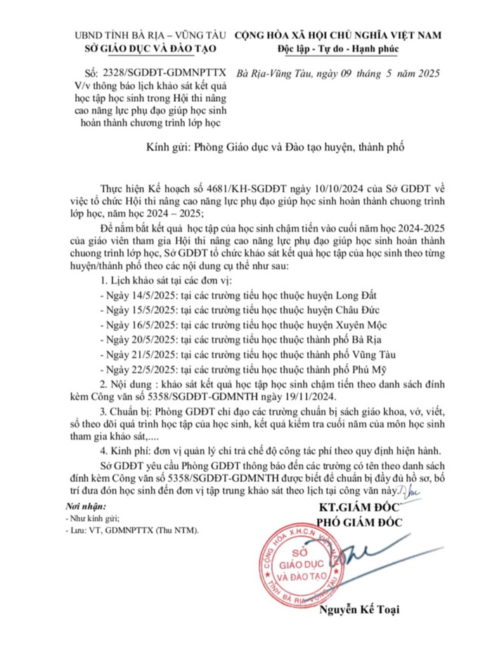 Lịch khảo sát lần 2 Hội thi nâng cao năng lực phụ đạo giúp học sinh hoàn thành chương trình lớp học. edfd90d7-49c0-413c-9615-b9845c59f674.jpg